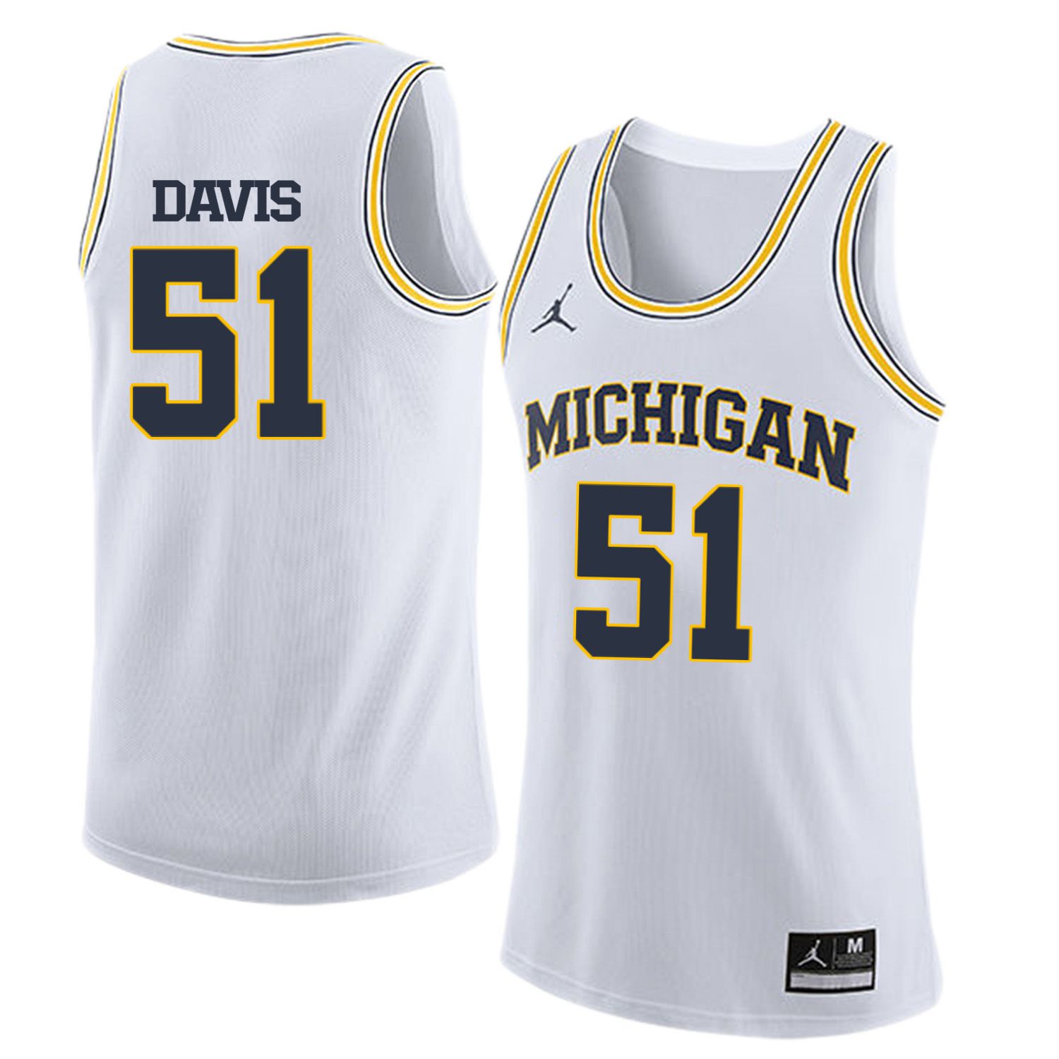 Men Jordan University of Michigan Basketball White #51 Davis Customized NCAA Jerseys->customized ncaa jersey->Custom Jersey